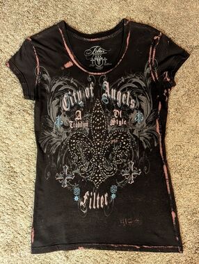 Women's Acid Washed Black  T Shirt Size Med. Filter Brand From The Buckle